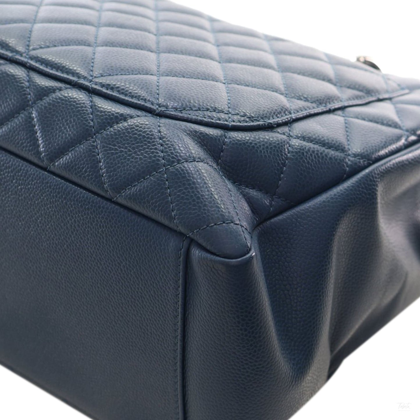 Second hand Chanel GST Quilted Caviar Leather Shopper Bag Blue - Tabita Bags