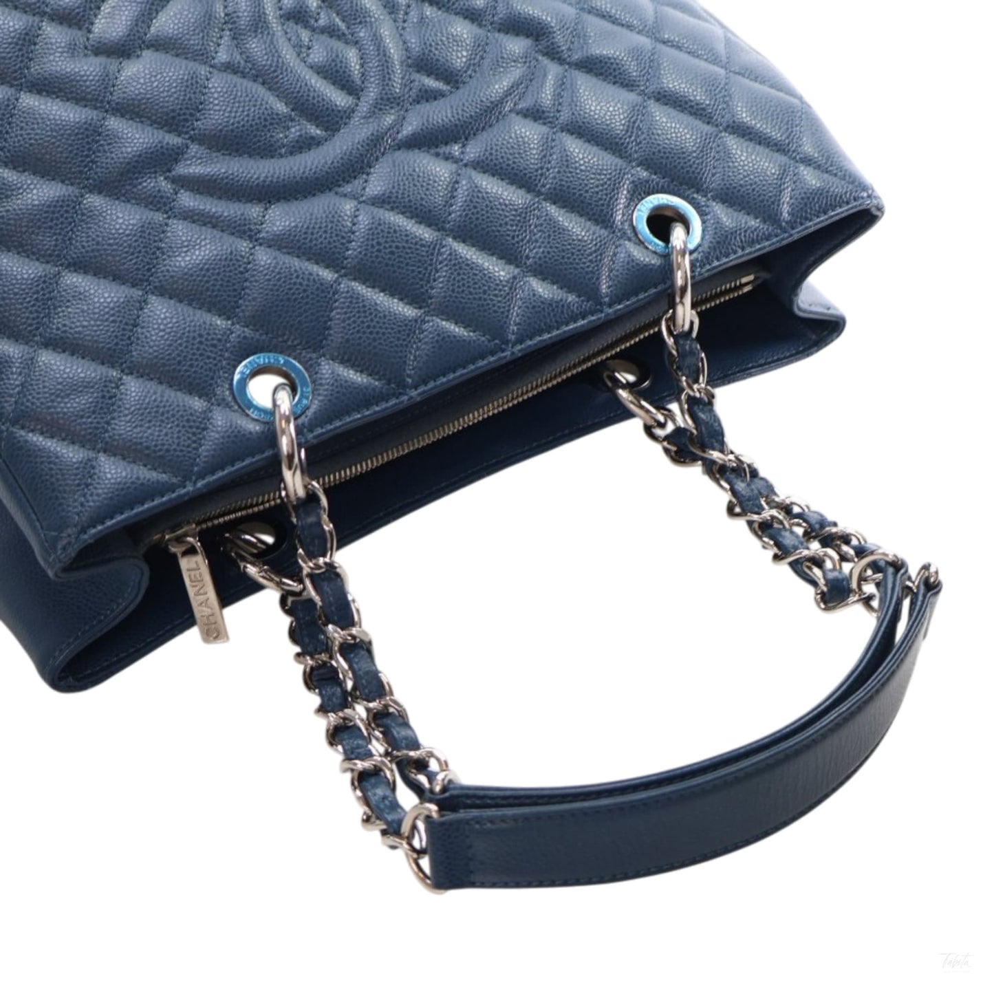 Second hand Chanel GST Quilted Caviar Leather Shopper Bag Blue - Tabita Bags