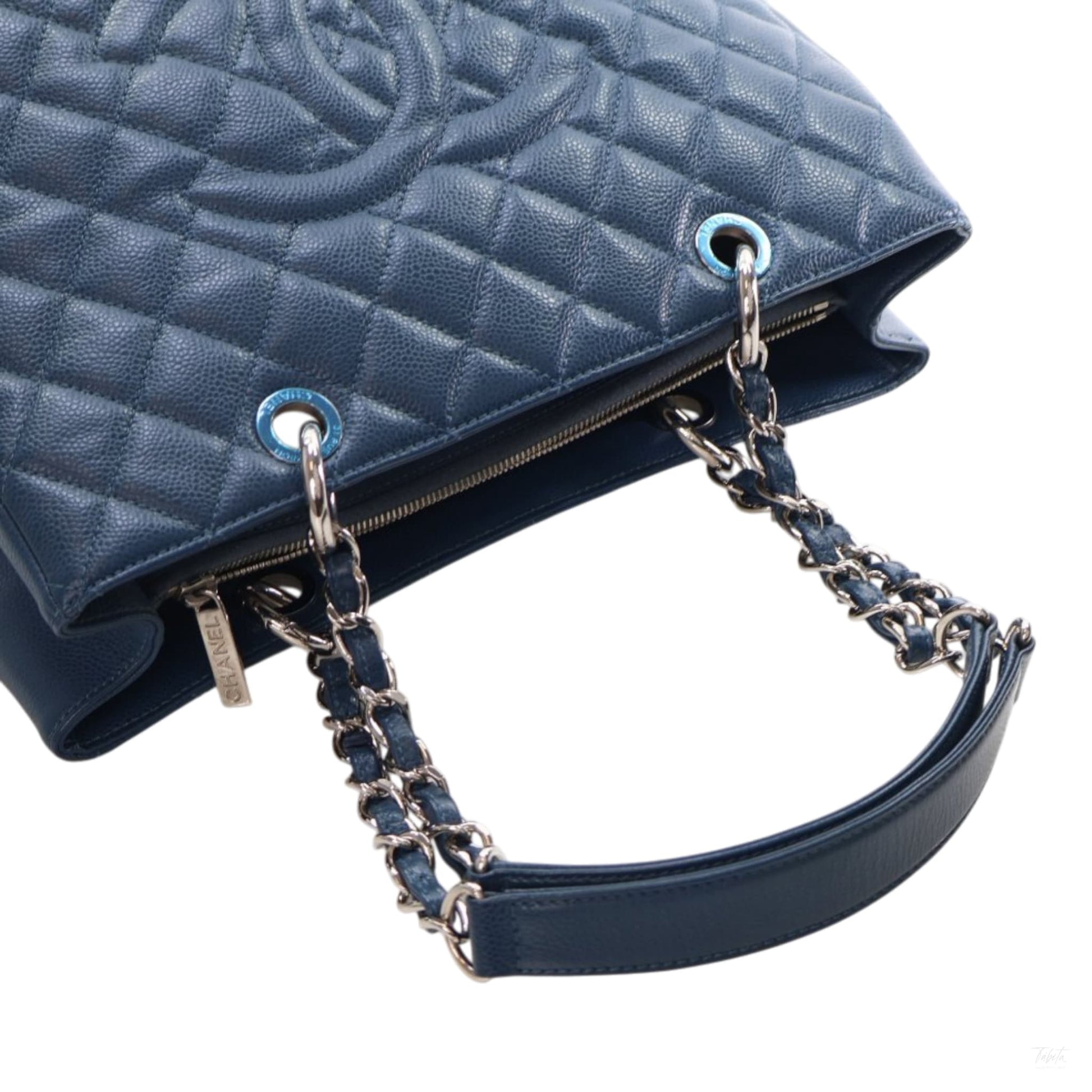 Second hand Chanel GST Quilted Caviar Leather Shopper Bag Blue - Tabita Bags