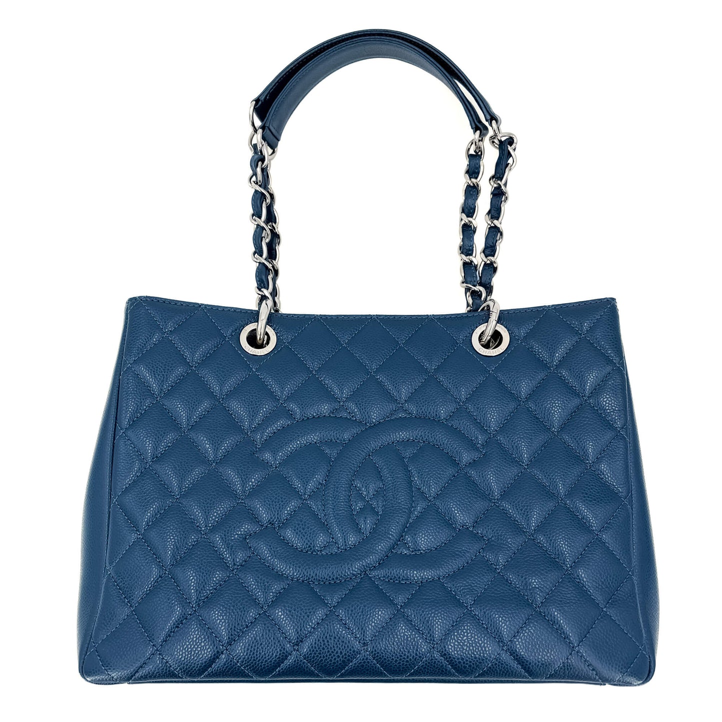 Second hand Chanel GST Quilted Caviar Leather Shopper Bag Blue - Tabita Bags