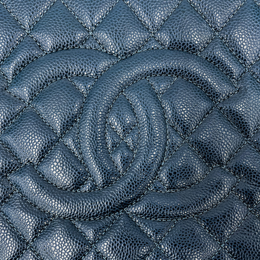 Second hand Chanel GST Quilted Caviar Leather Shopper Bag Blue - Tabita Bags