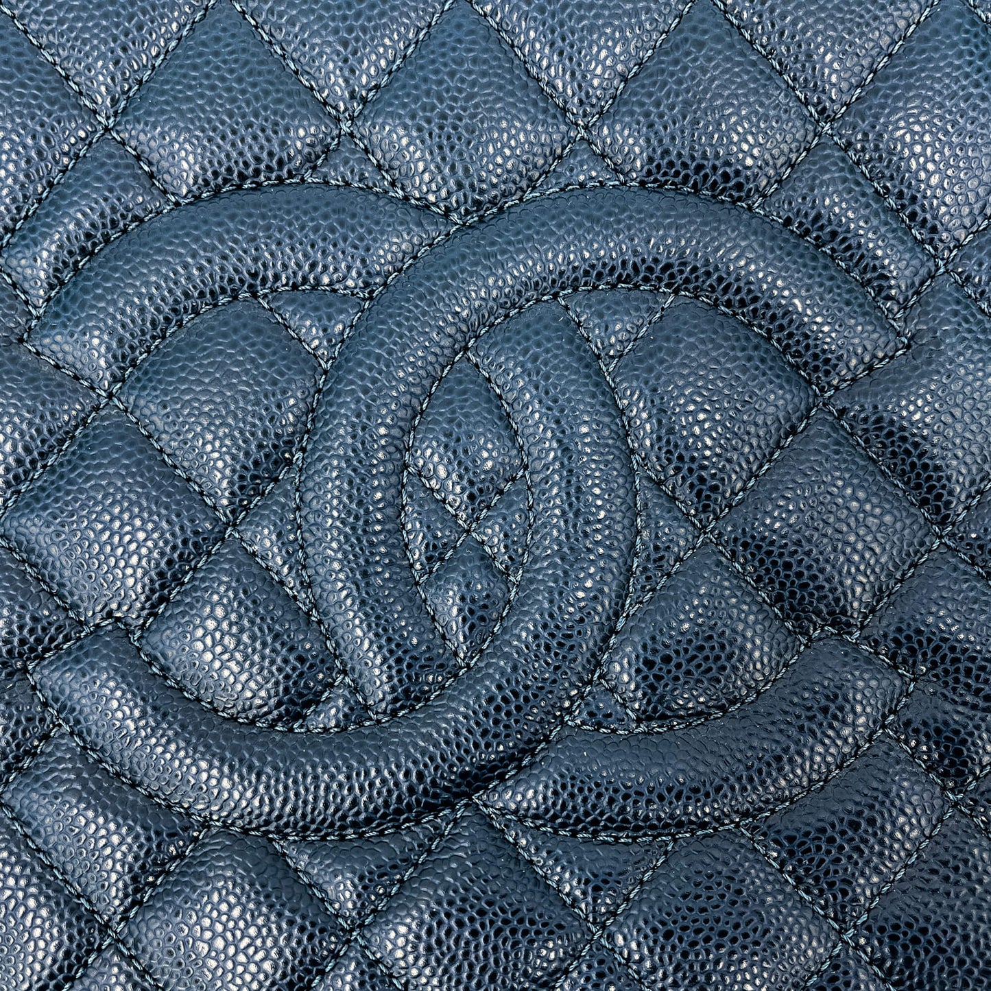 Second hand Chanel GST Quilted Caviar Leather Shopper Bag Blue - Tabita Bags