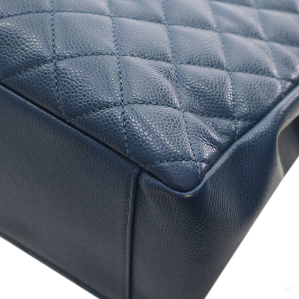 Second hand Chanel GST Quilted Caviar Leather Shopper Bag Blue - Tabita Bags