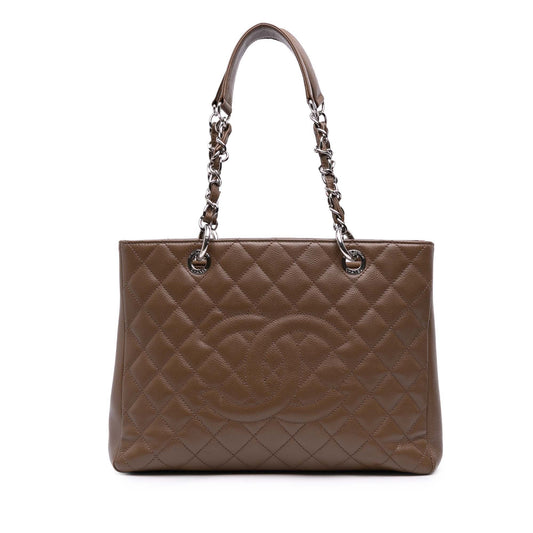 Second hand Chanel GST Quilted Caviar Leather Shopper Bag Brown - Tabita Bags