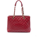 Second hand Chanel GST Quilted Caviar Leather Shopper Bag Red - Tabita Bags