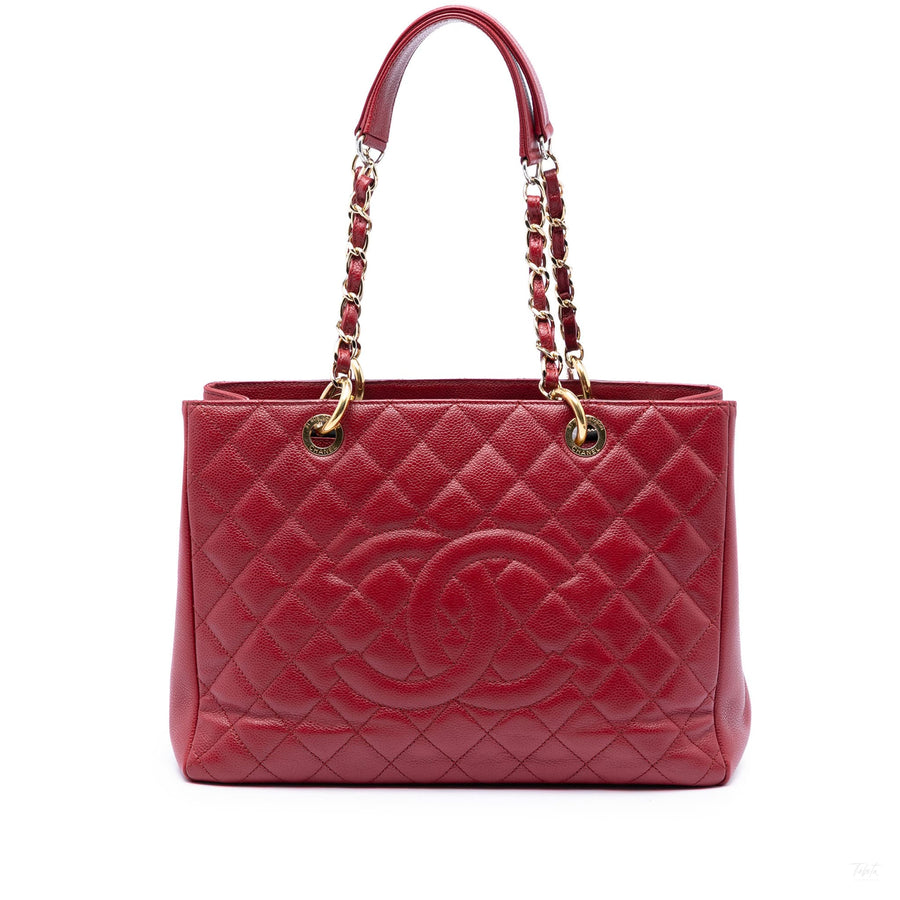 Second hand Chanel GST Quilted Caviar Leather Shopper Bag Red - Tabita Bags