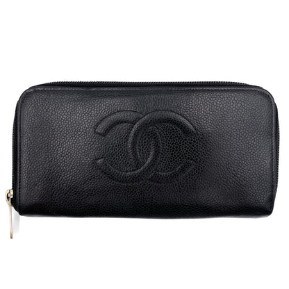 Second hand Chanel Long Zip Around Wallet Lambskin Leather Black - Tabita Bags