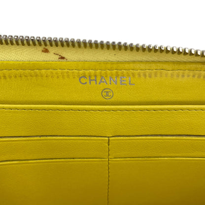 Second hand Chanel Long Zip Around Wallet Quilted Lambskin Leather Yellow - Tabita Bags