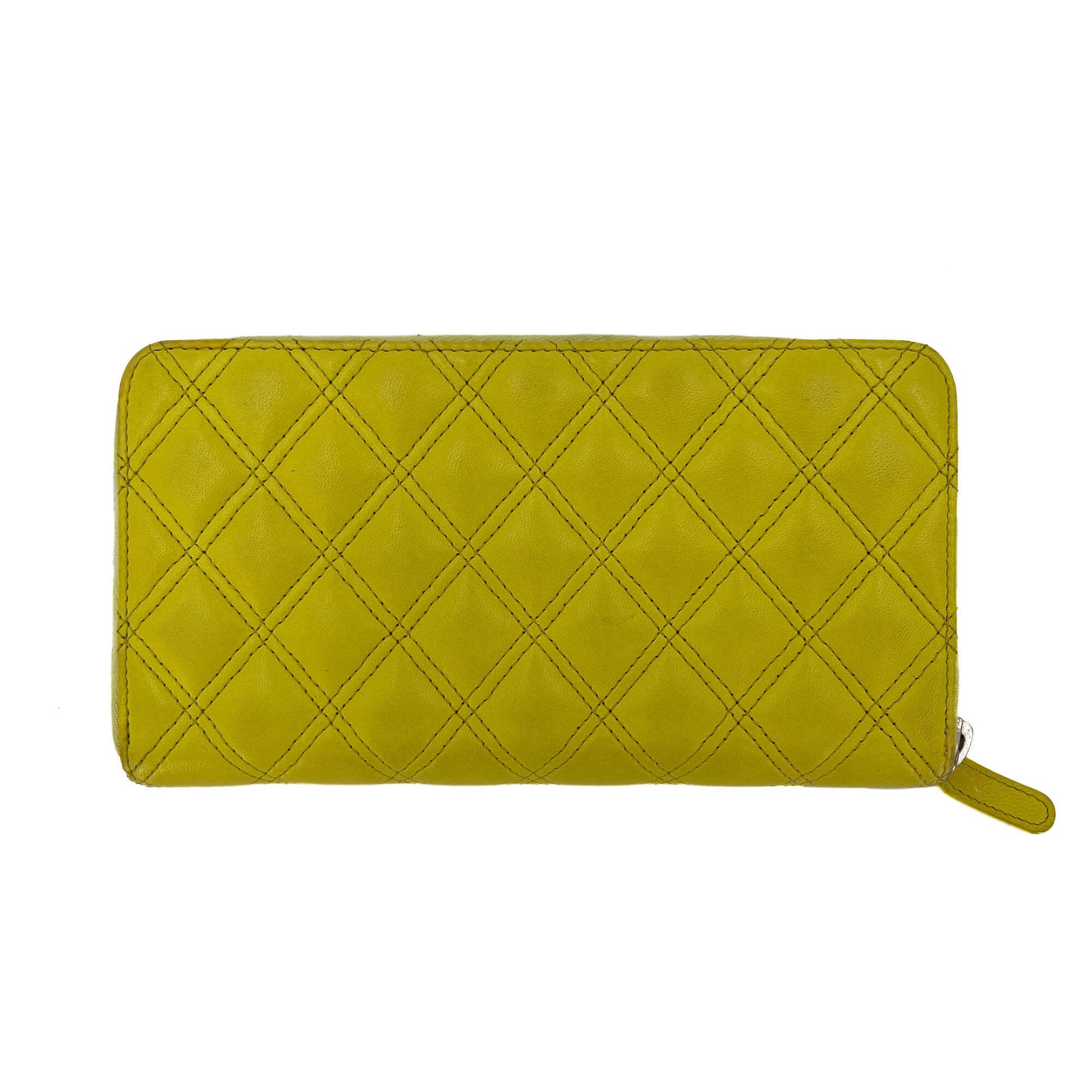 Second hand Chanel Long Zip Around Wallet Quilted Lambskin Leather Yellow - Tabita Bags