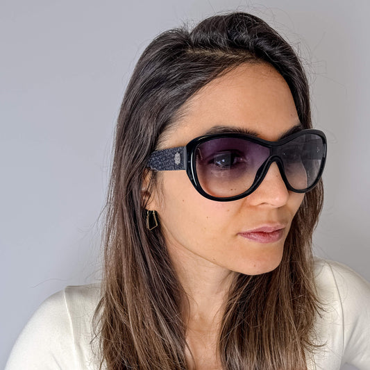 Second hand Chanel Lunettes Acetate & Tweed Sunglasses Black - Tabita Bags