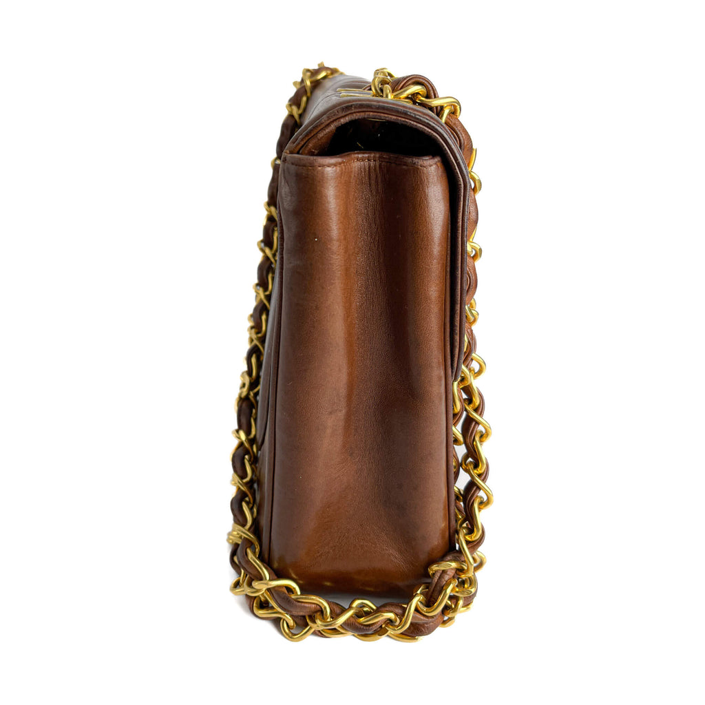 Second hand Chanel Mademoiselle Classic Flap Jumbo Lambskin Leather Shoulder Bag Brown - Tabita Bags