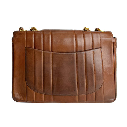 Second hand Chanel Mademoiselle Classic Flap Jumbo Lambskin Leather Shoulder Bag Brown - Tabita Bags