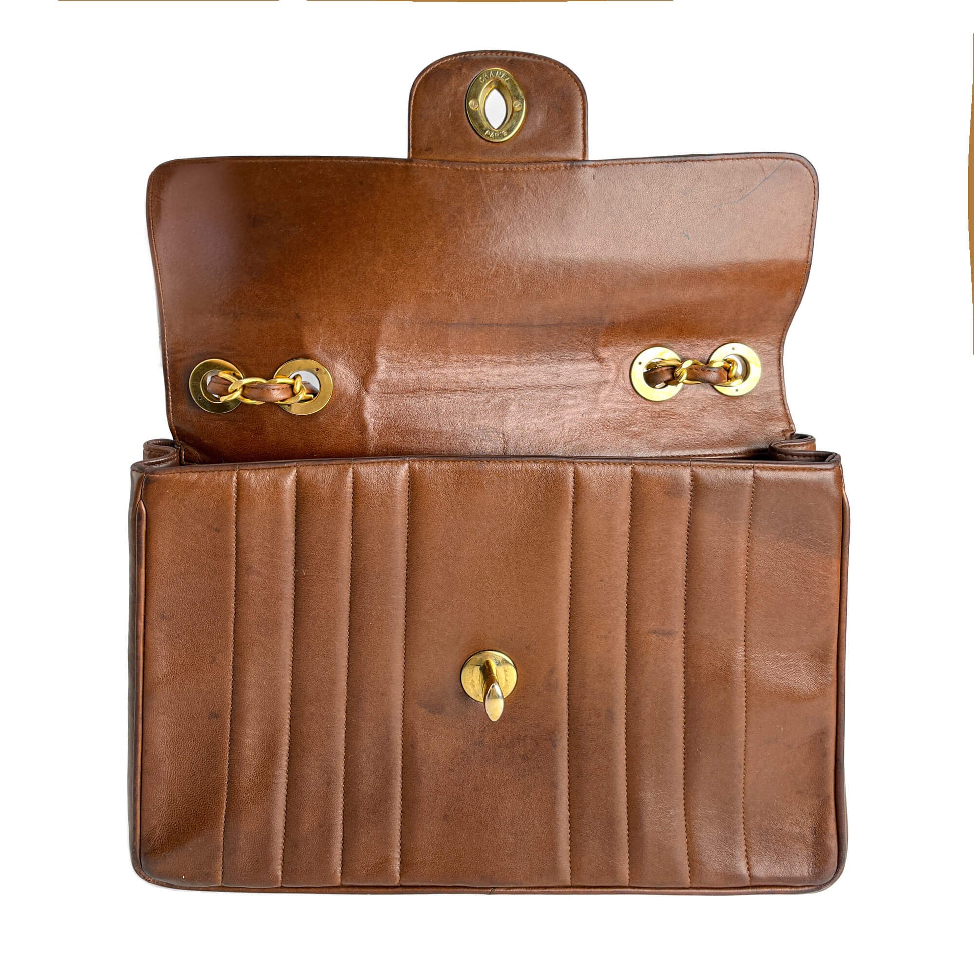 Second hand Chanel Mademoiselle Classic Flap Jumbo Lambskin Leather Shoulder Bag Brown - Tabita Bags