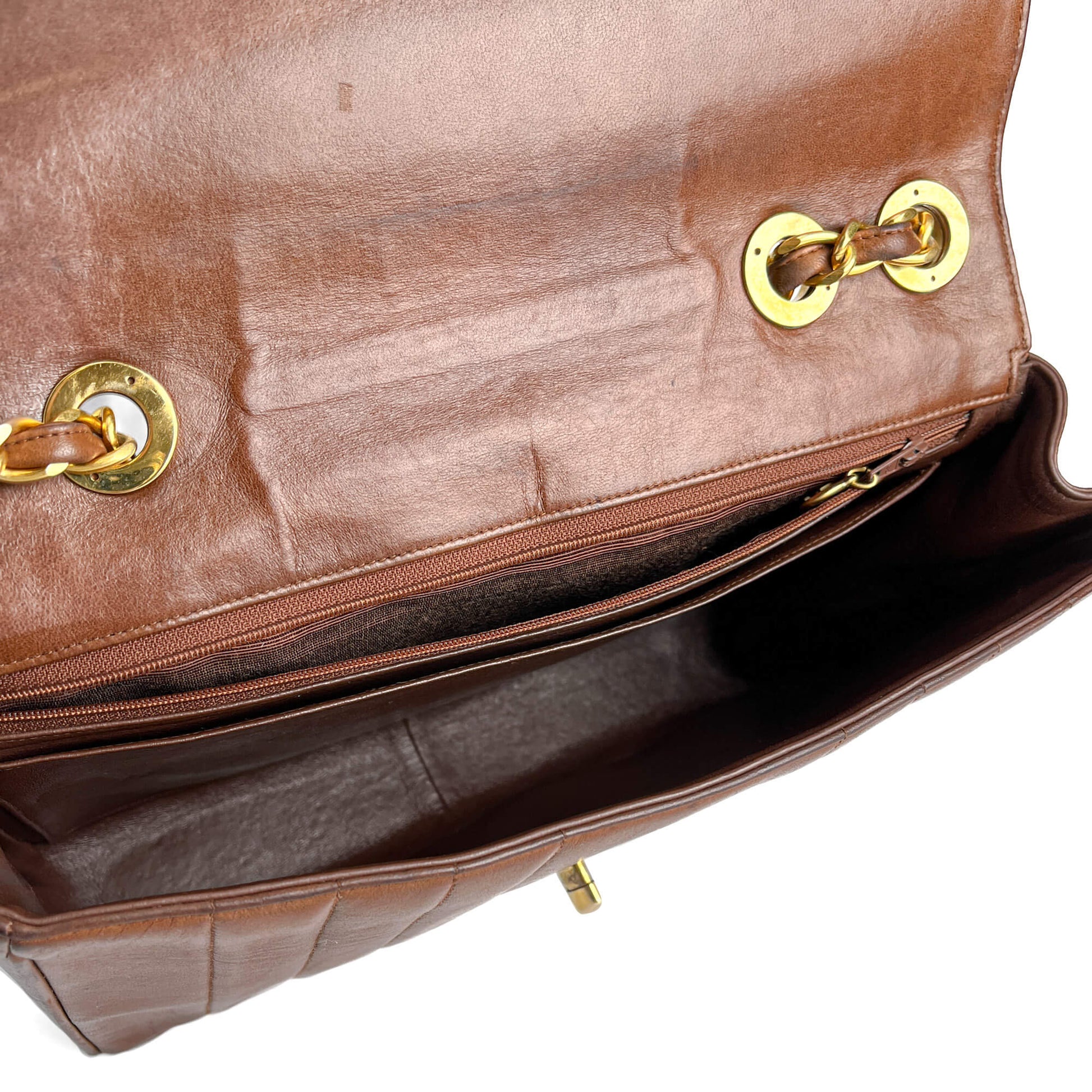 Second hand Chanel Mademoiselle Classic Flap Jumbo Lambskin Leather Shoulder Bag Brown - Tabita Bags