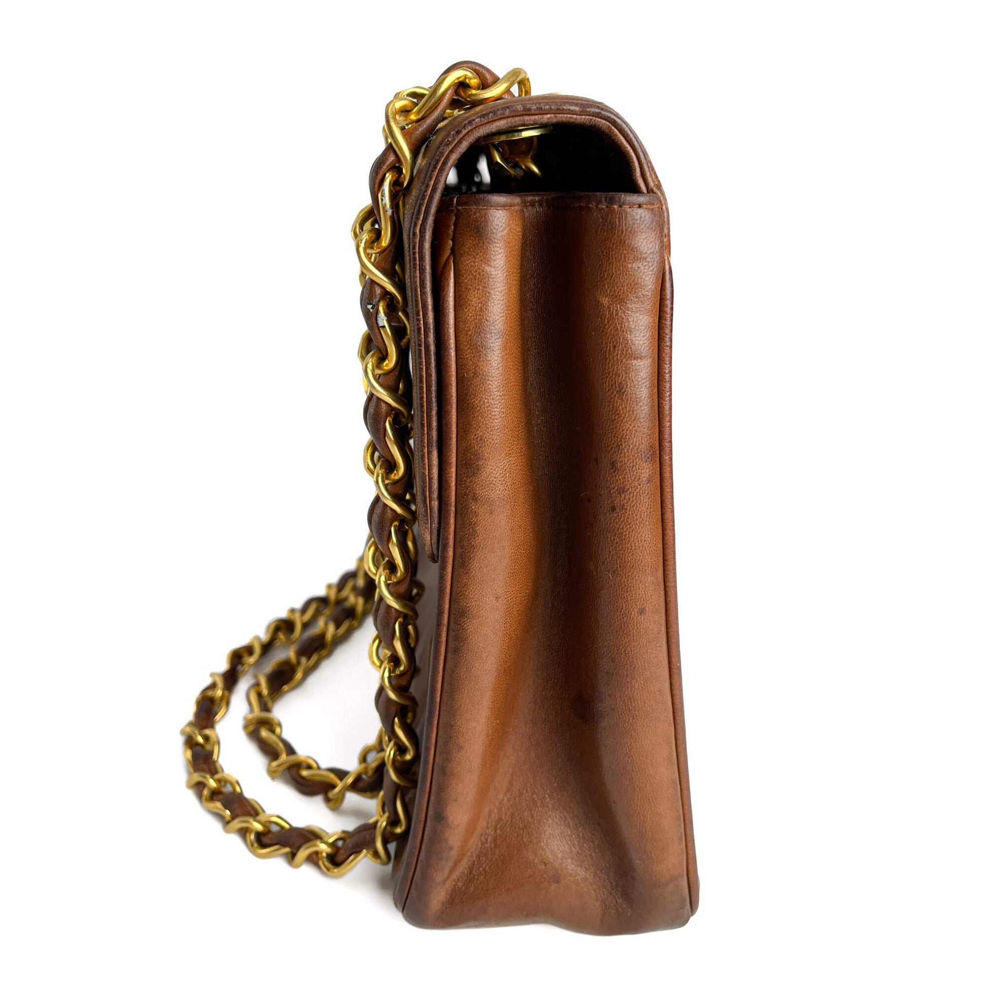 Second hand Chanel Mademoiselle Classic Flap Jumbo Lambskin Leather Shoulder Bag Brown - Tabita Bags