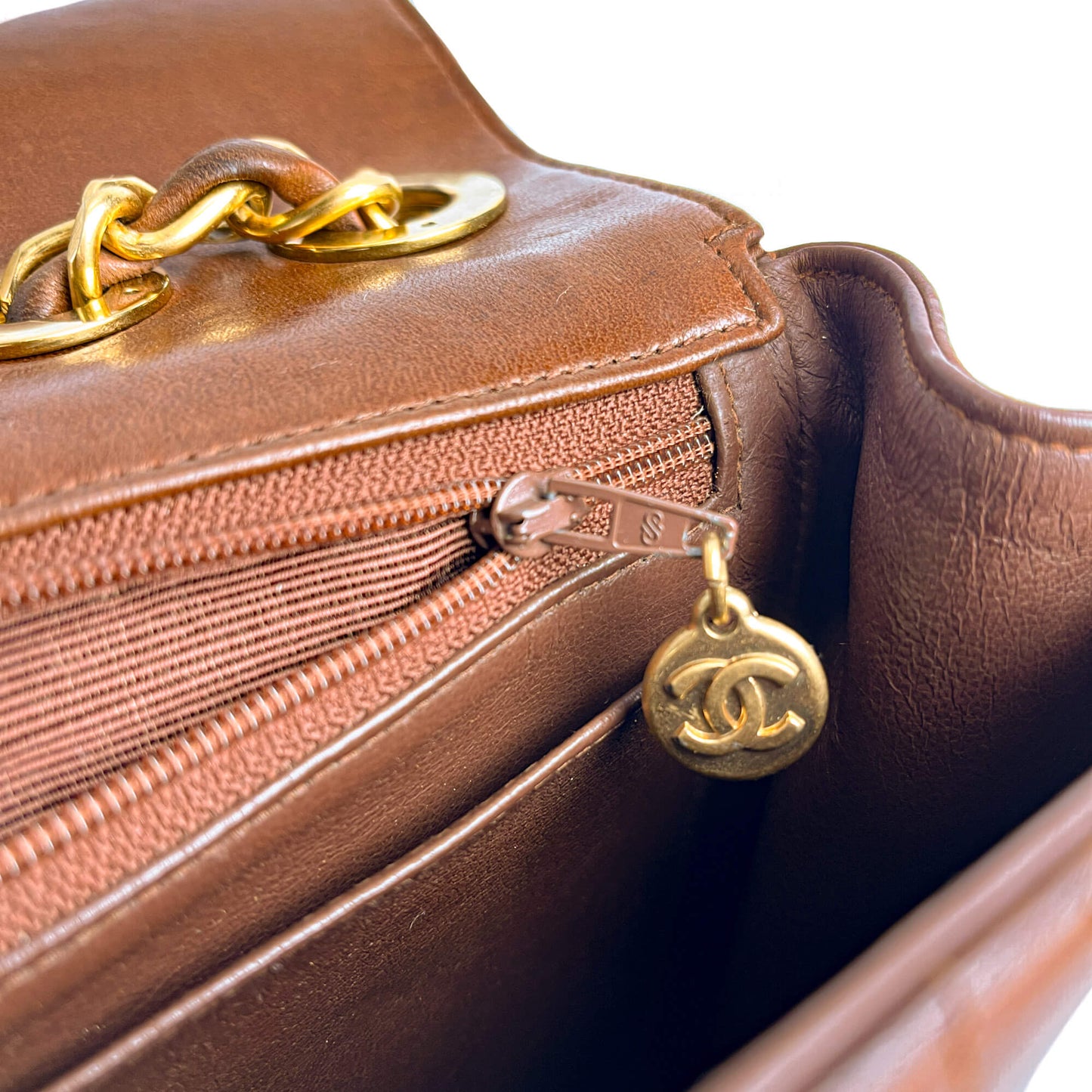 Second hand Chanel Mademoiselle Classic Flap Jumbo Lambskin Leather Shoulder Bag Brown - Tabita Bags
