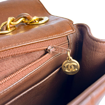 Second hand Chanel Mademoiselle Classic Flap Jumbo Lambskin Leather Shoulder Bag Brown - Tabita Bags