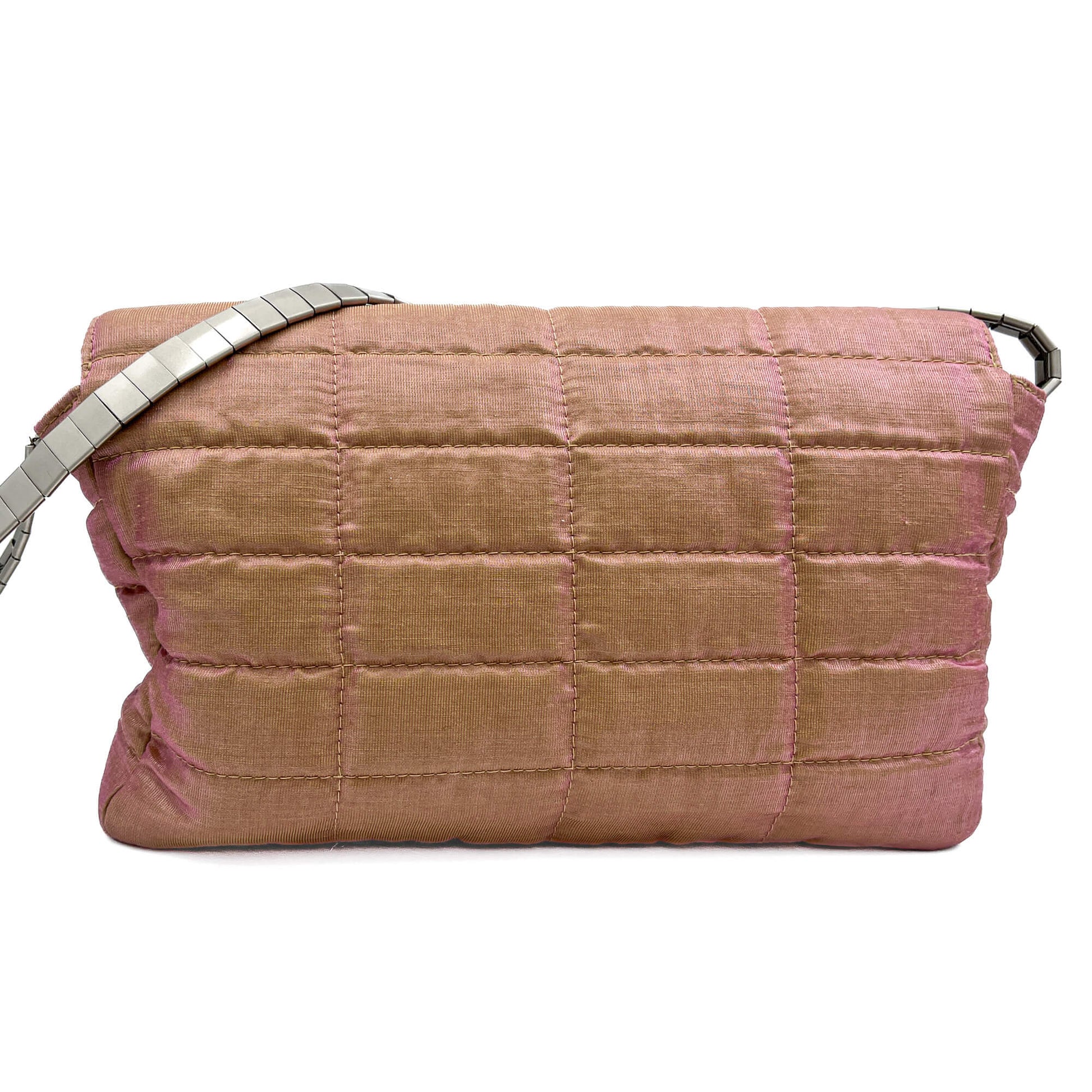 Second hand Chanel Mademoiselle Lock Chocolate bar Nylon Flap Shoulder Bag Beige pink - Tabita Bags