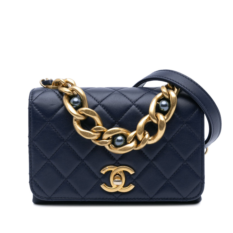 Second hand Chanel Pearl Jewel Quilted Calfskin Leather Flap Crossbody Blue - Tabita Bags