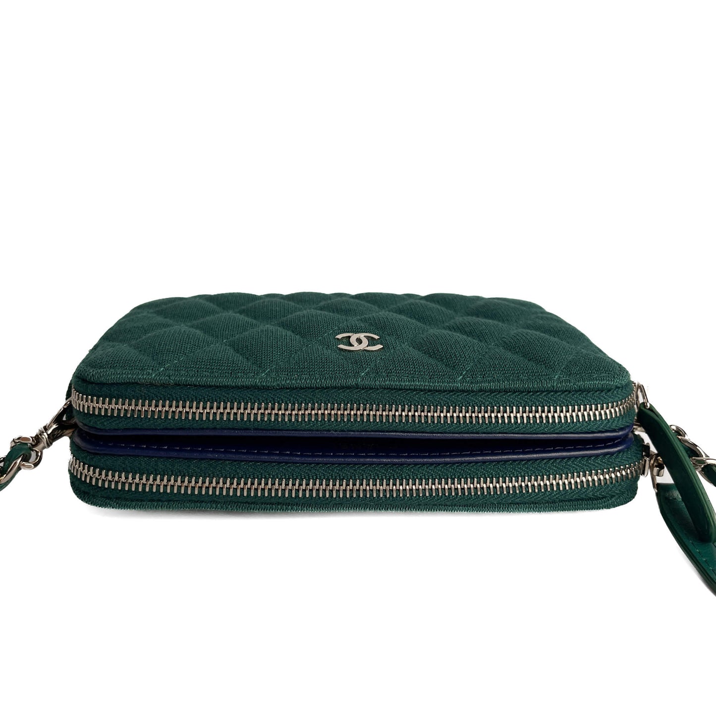 Second hand Chanel Phone Holder Mini Fabric Quilted Clutch Green - Tabita Bags