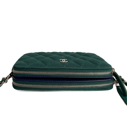 Second hand Chanel Phone Holder Mini Fabric Quilted Clutch Green - Tabita Bags