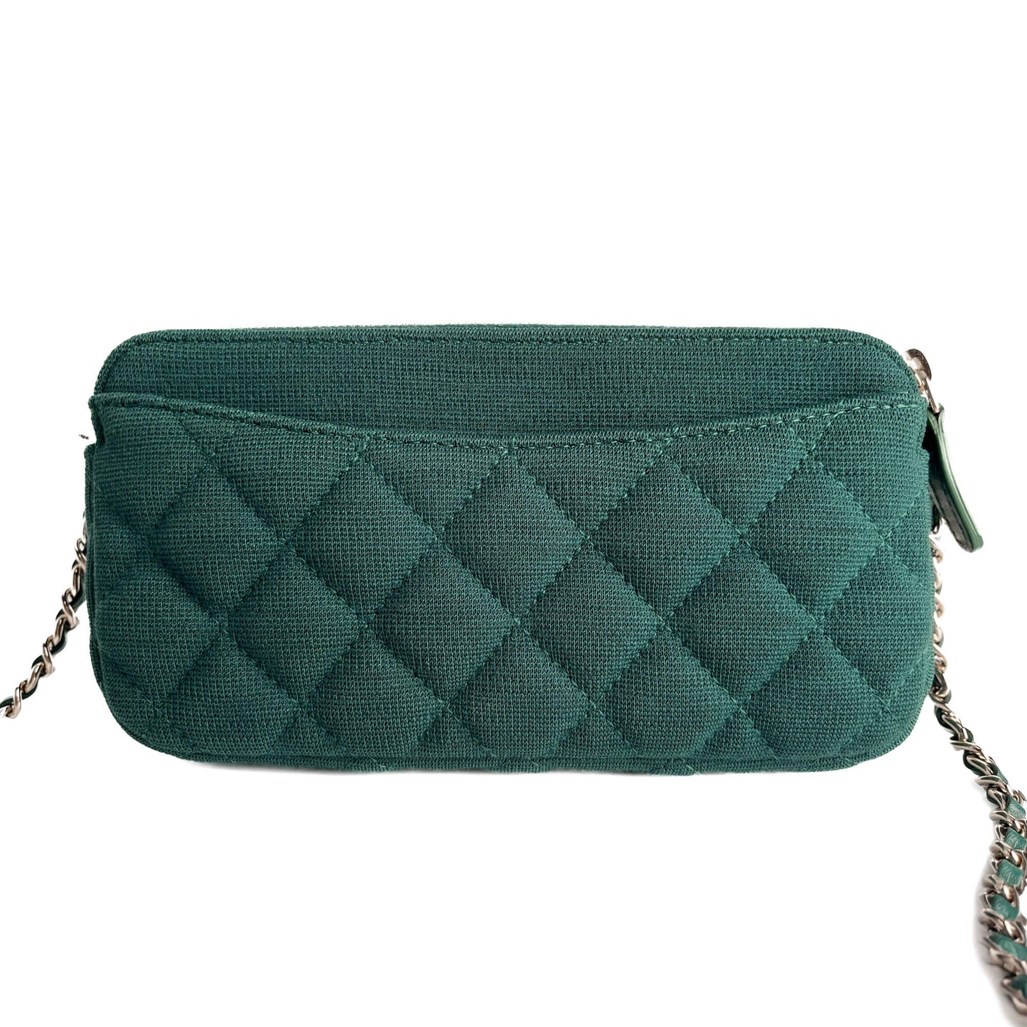 Second hand Chanel Phone Holder Mini Fabric Quilted Clutch Green - Tabita Bags