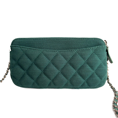 Second hand Chanel Phone Holder Mini Fabric Quilted Clutch Green - Tabita Bags