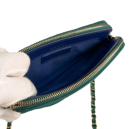 Second hand Chanel Phone Holder Mini Fabric Quilted Clutch Green - Tabita Bags