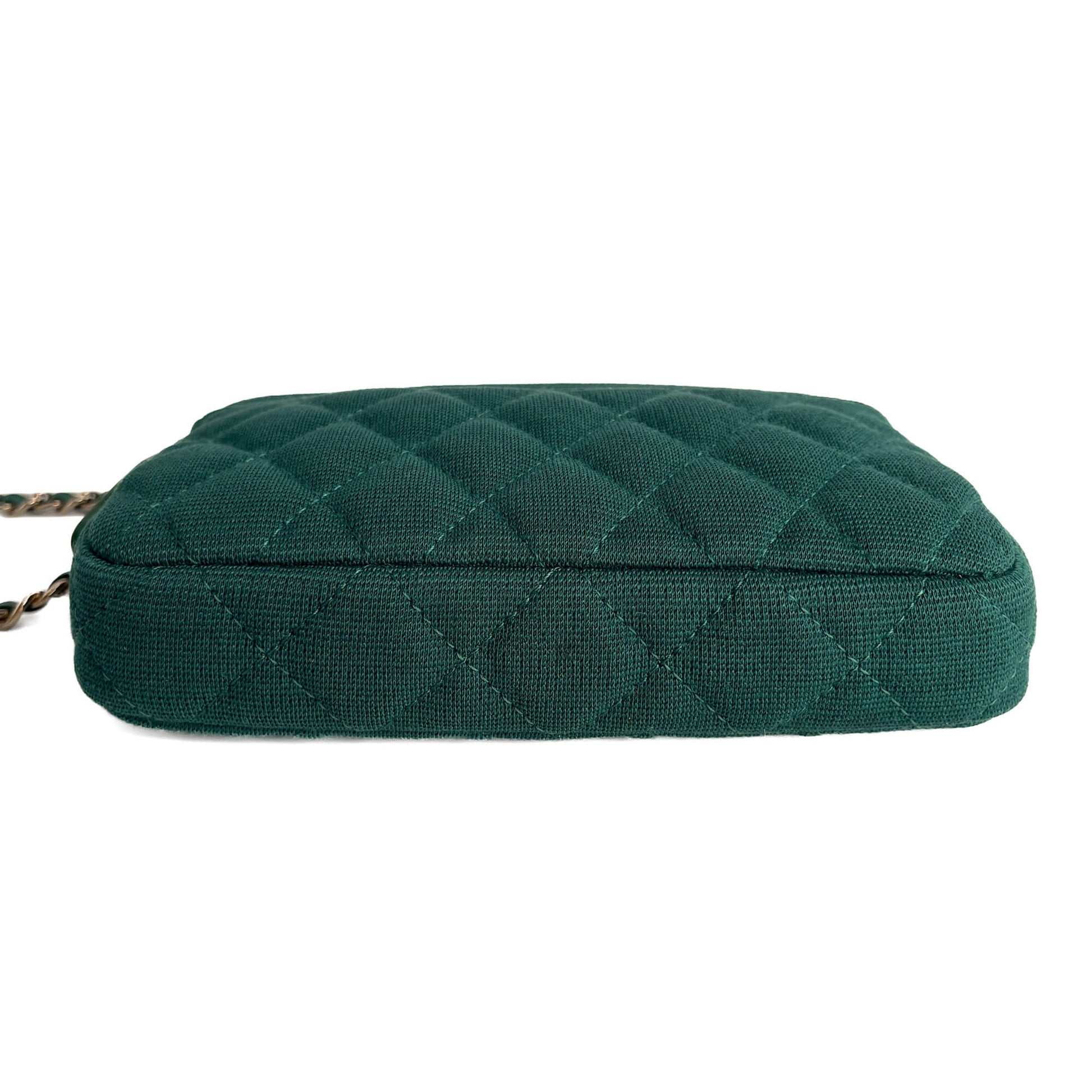 Second hand Chanel Phone Holder Mini Fabric Quilted Clutch Green - Tabita Bags