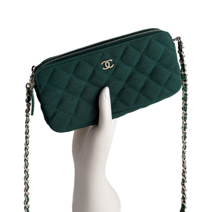 Second hand Chanel Phone Holder Mini Fabric Quilted Clutch Green - Tabita Bags