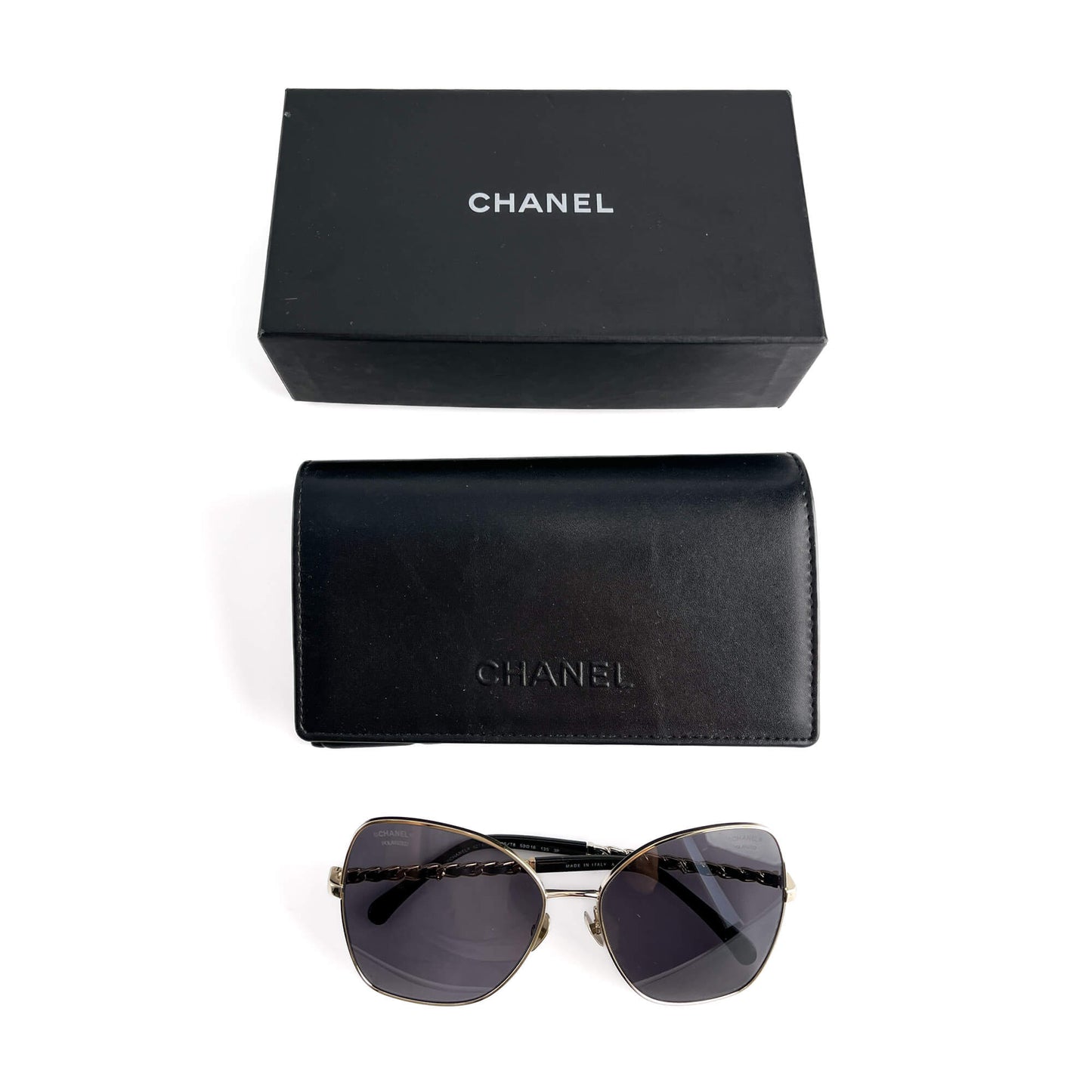 Second hand Chanel Pilot Acetate and Calfskin Quilted Square Sunglasses Black - Tabita Bags