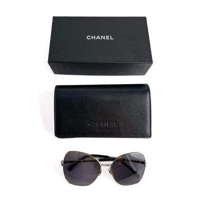 Second hand Chanel Pilot Acetate and Calfskin Quilted Square Sunglasses Black - Tabita Bags