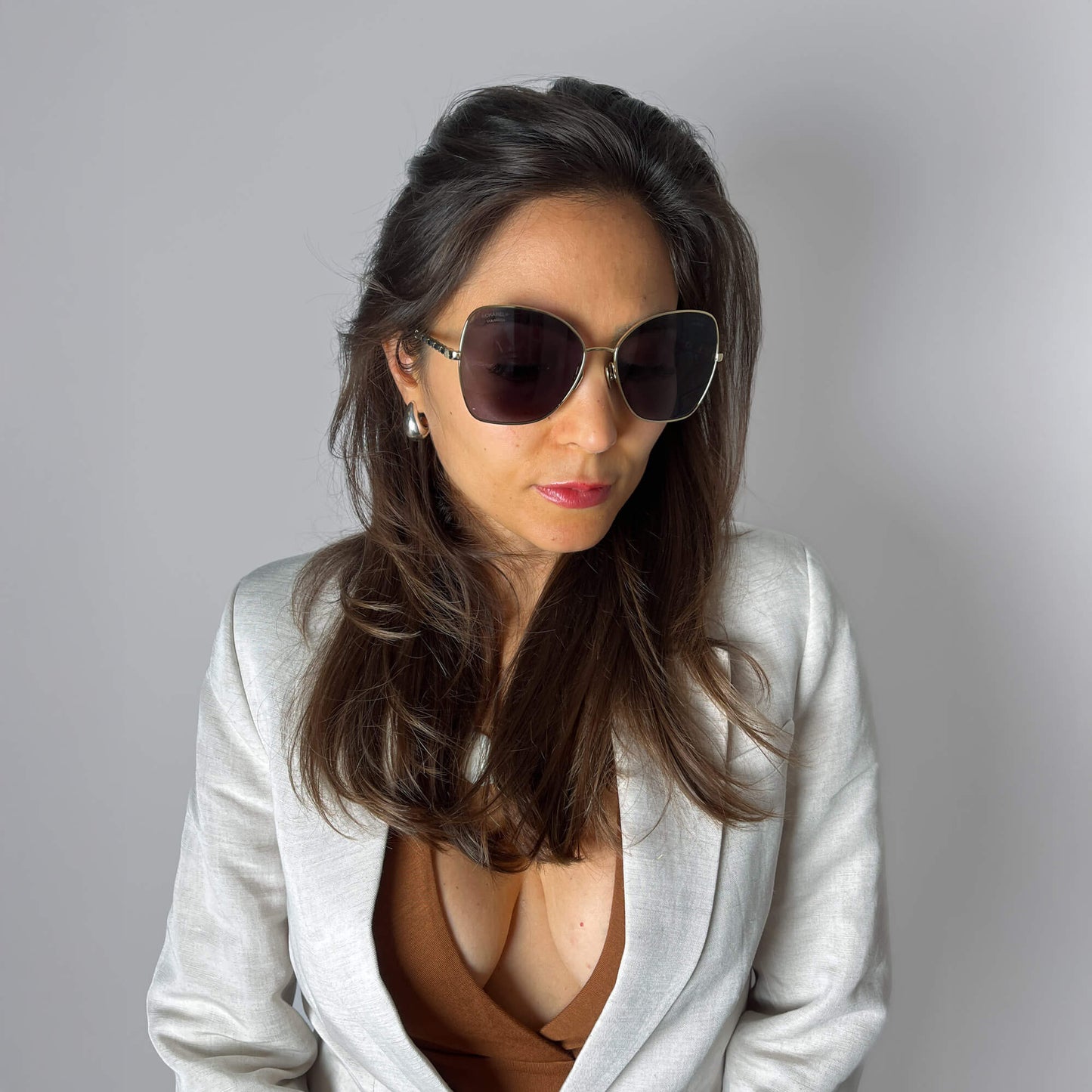 Second hand Chanel Pilot Acetate and Calfskin Quilted Square Sunglasses Black - Tabita Bags