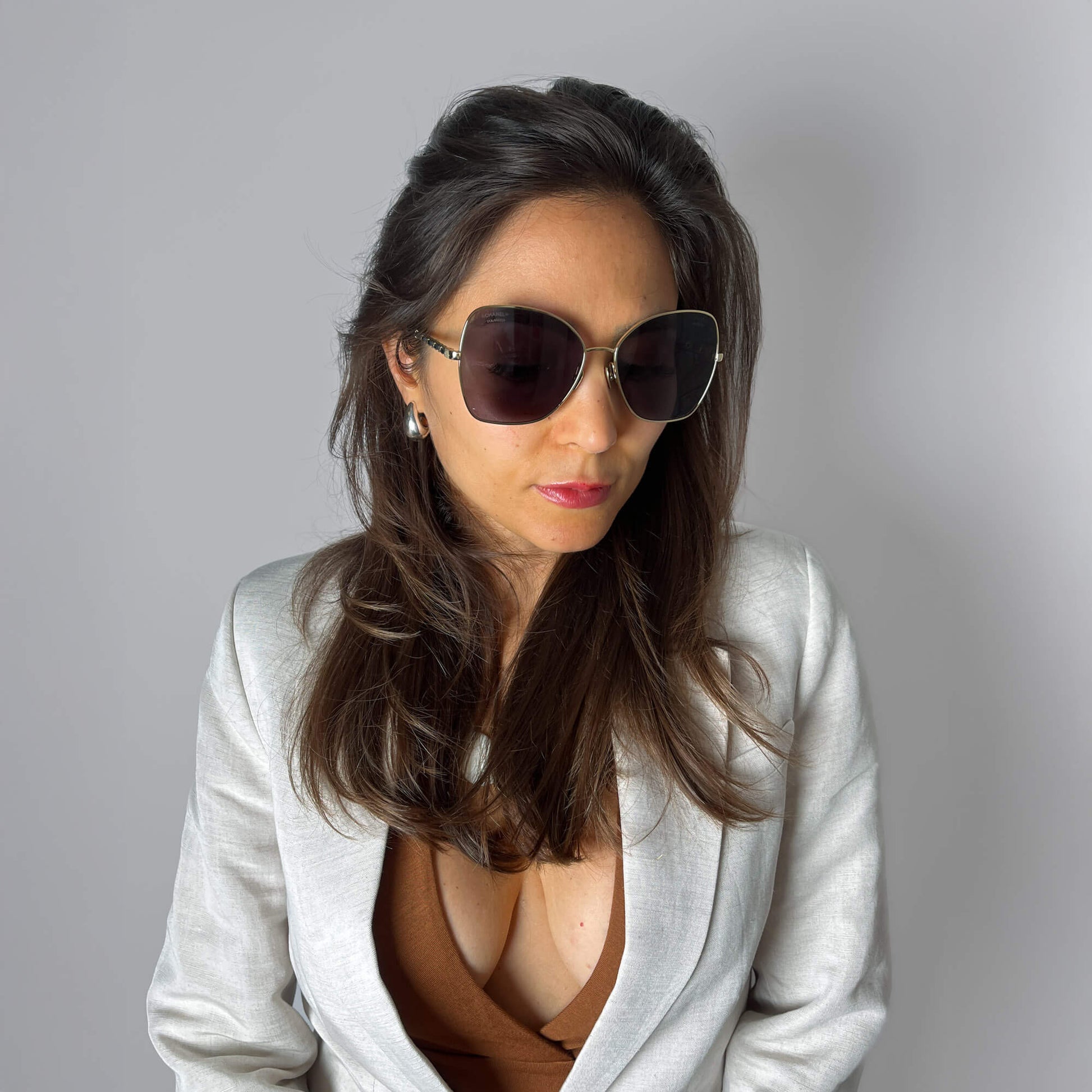 Second hand Chanel Pilot Acetate and Calfskin Quilted Square Sunglasses Black - Tabita Bags