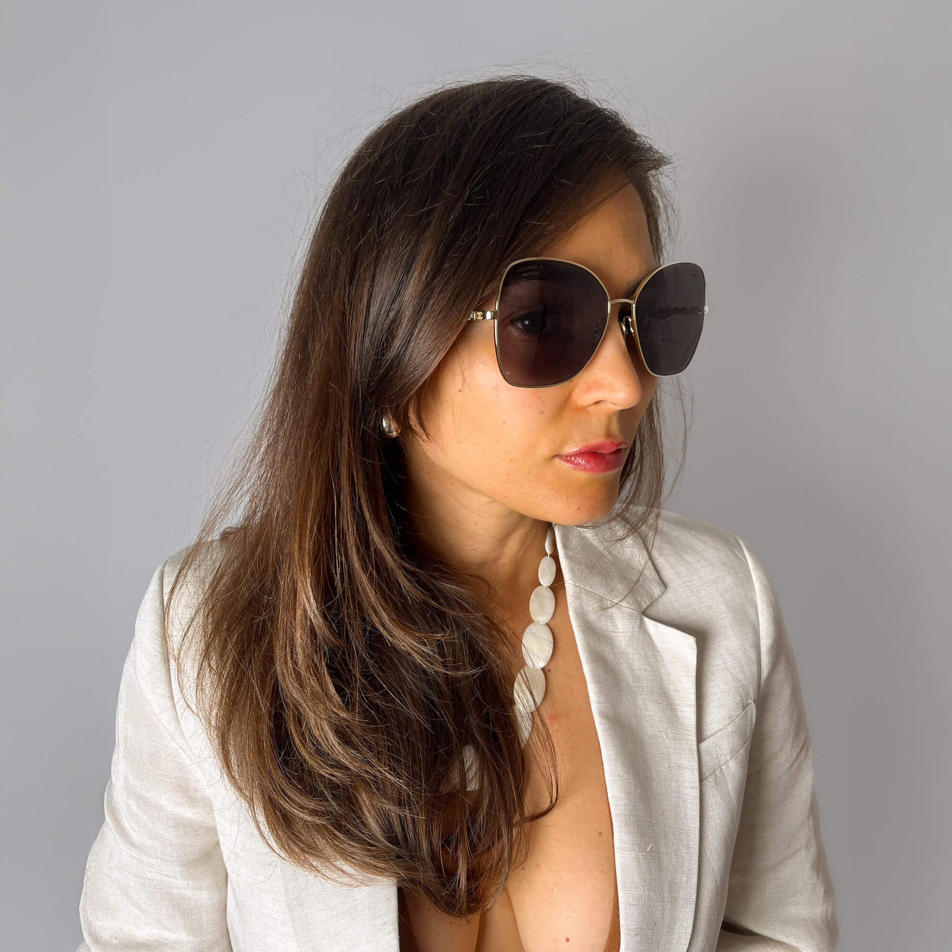 Second hand Chanel Pilot Acetate and Calfskin Quilted Square Sunglasses Black - Tabita Bags