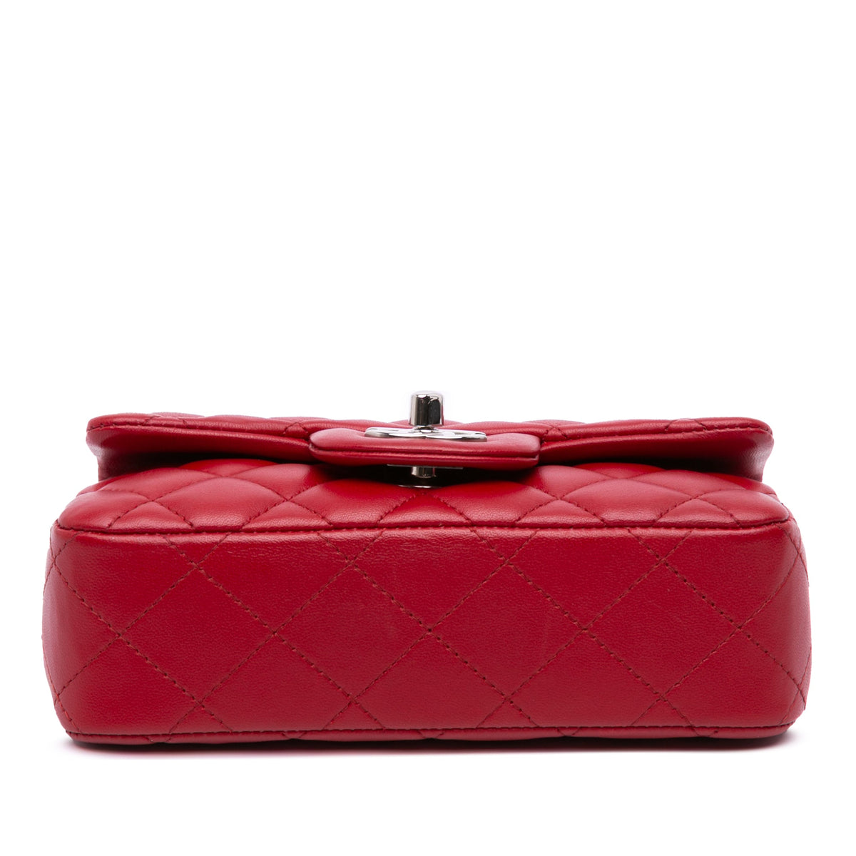 Second hand Chanel Rectangular Classic Single Flap Extra Mini Lambskin Leather Matelassè Shoulder Bag Red - Tabita Bags