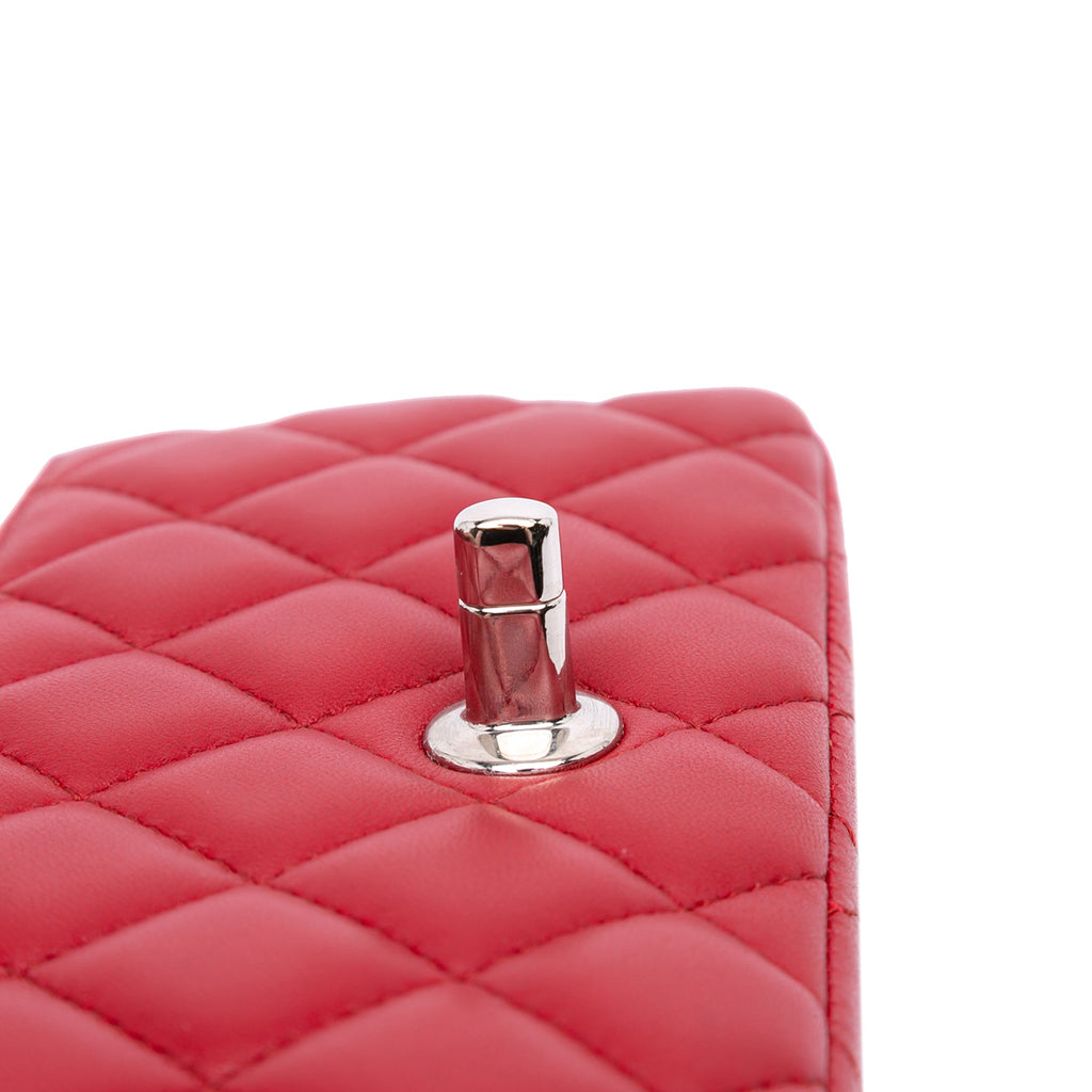 Second hand Chanel Rectangular Classic Single Flap Extra Mini Lambskin Leather Matelassè Shoulder Bag Red - Tabita Bags