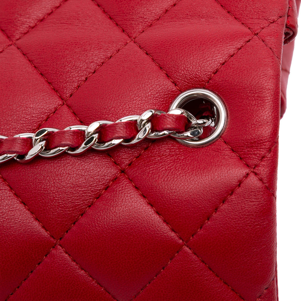 Second hand Chanel Rectangular Classic Single Flap Extra Mini Lambskin Leather Matelassè Shoulder Bag Red - Tabita Bags