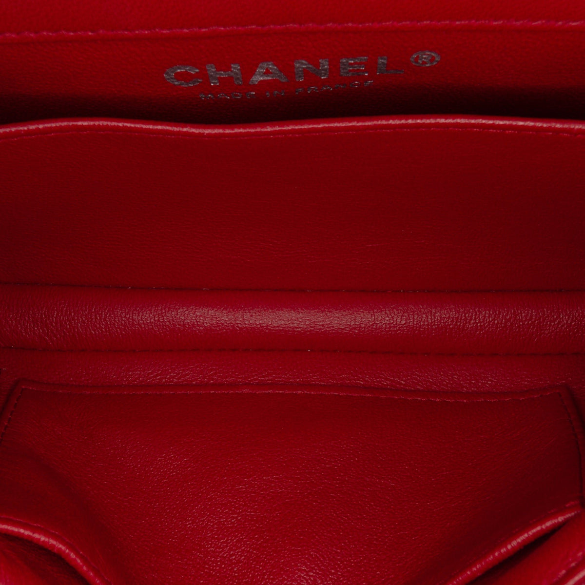Second hand Chanel Rectangular Classic Single Flap Extra Mini Lambskin Leather Matelassè Shoulder Bag Red - Tabita Bags