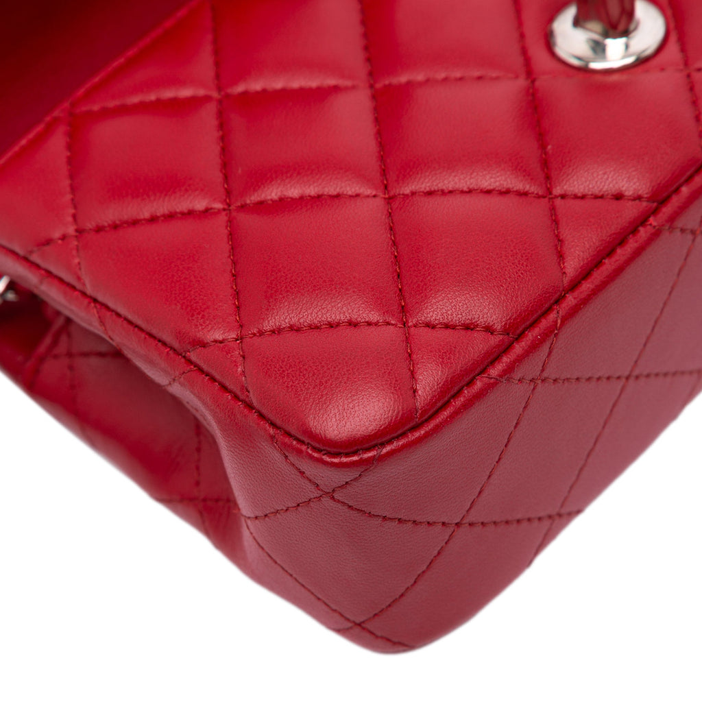 Second hand Chanel Rectangular Classic Single Flap Extra Mini Lambskin Leather Matelassè Shoulder Bag Red - Tabita Bags