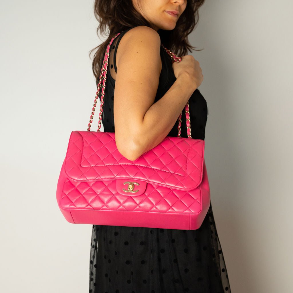 Second hand Chanel Single Flap Jumbo Leather Chain Bag Pink - Tabita Bags