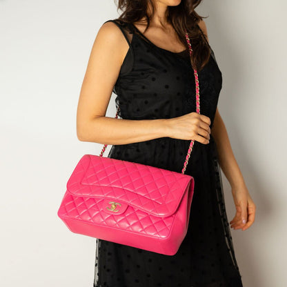 Second hand Chanel Single Flap Jumbo Leather Chain Bag Pink - Tabita Bags