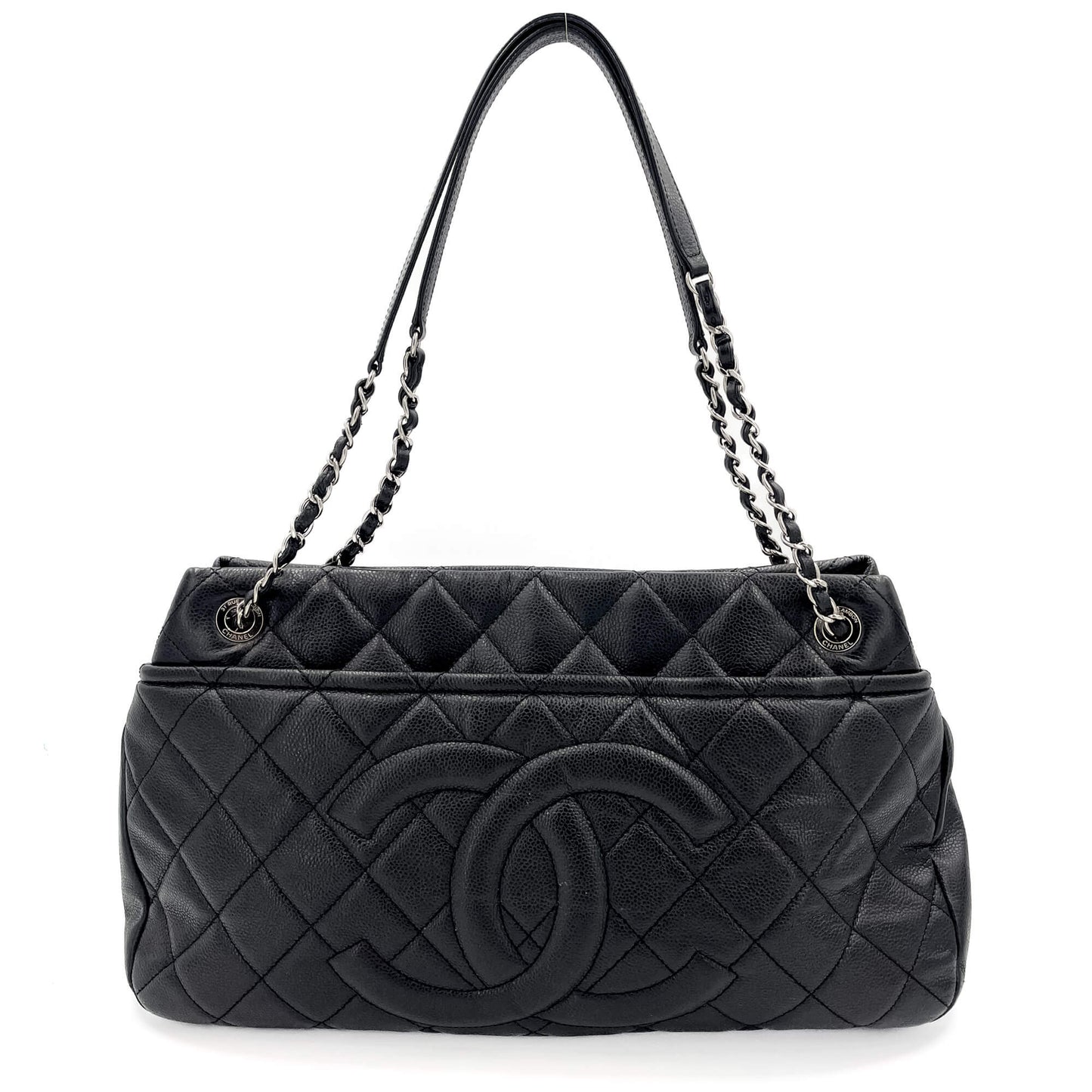 Second hand Chanel Tote Shoulder Bag Matelassè Caviar Leather Black - Tabita Bags