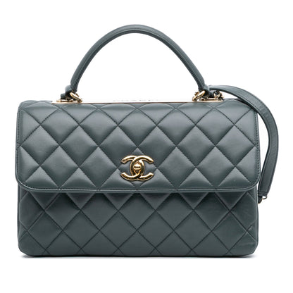 Second hand Chanel Trendy CC Large Lambskin Leather Top - handle Shoulder Bag Grey - Tabita Bags
