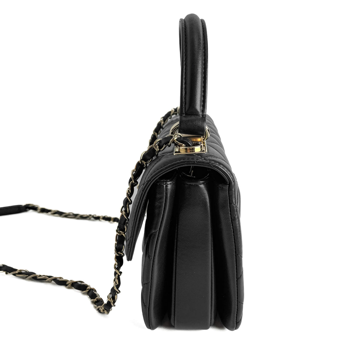 Second hand Chanel Trendy CC Medium Lambskin Leather 2 - Ways Top - handle Shoulder Bag Black - Tabita Bags