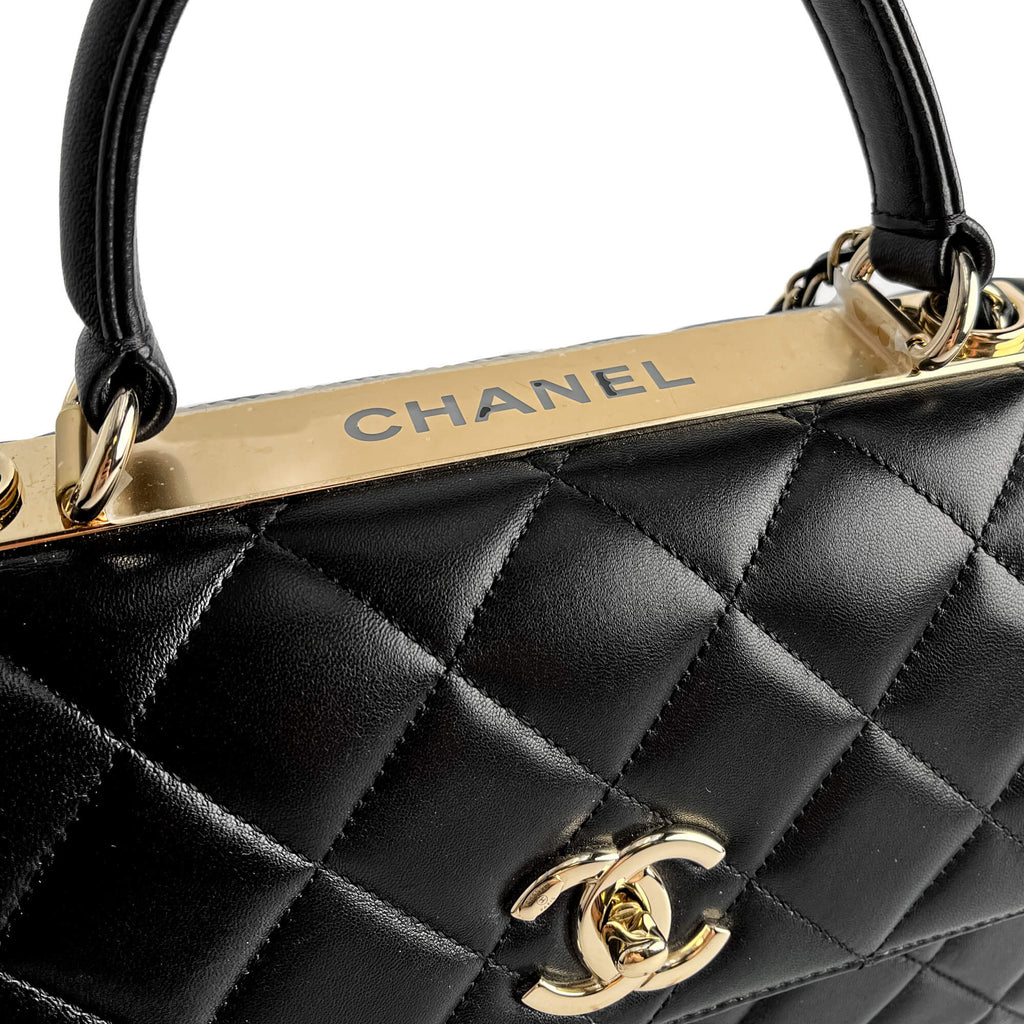 Second hand Chanel Trendy CC Medium Lambskin Leather 2 - Ways Top - handle Shoulder Bag Black - Tabita Bags