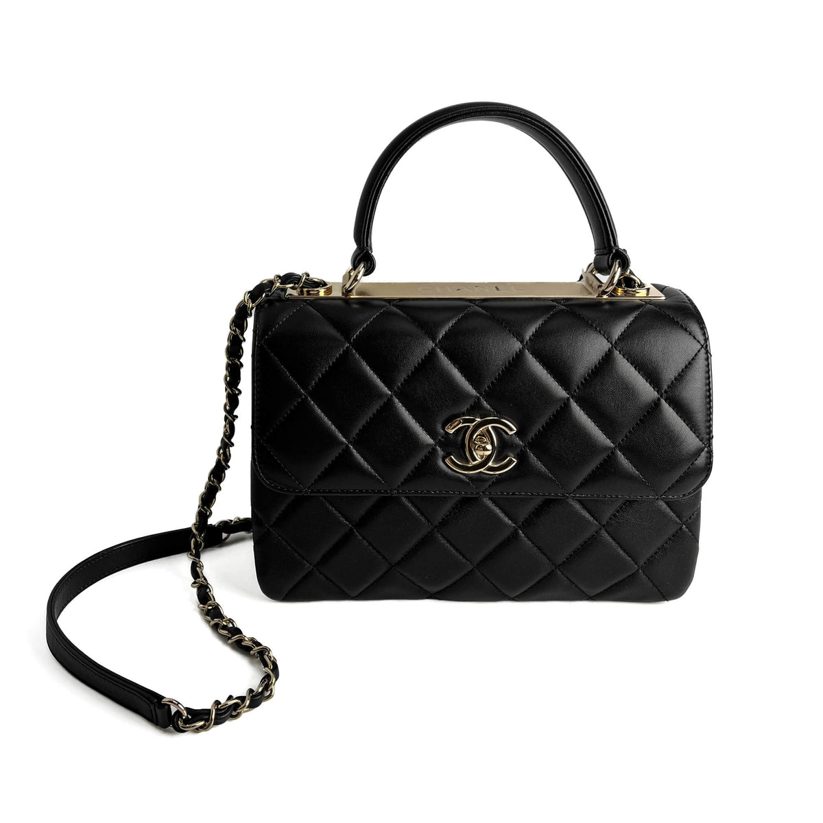 Second hand Chanel Trendy CC Medium Lambskin Leather 2 - Ways Top - handle Shoulder Bag Black - Tabita Bags