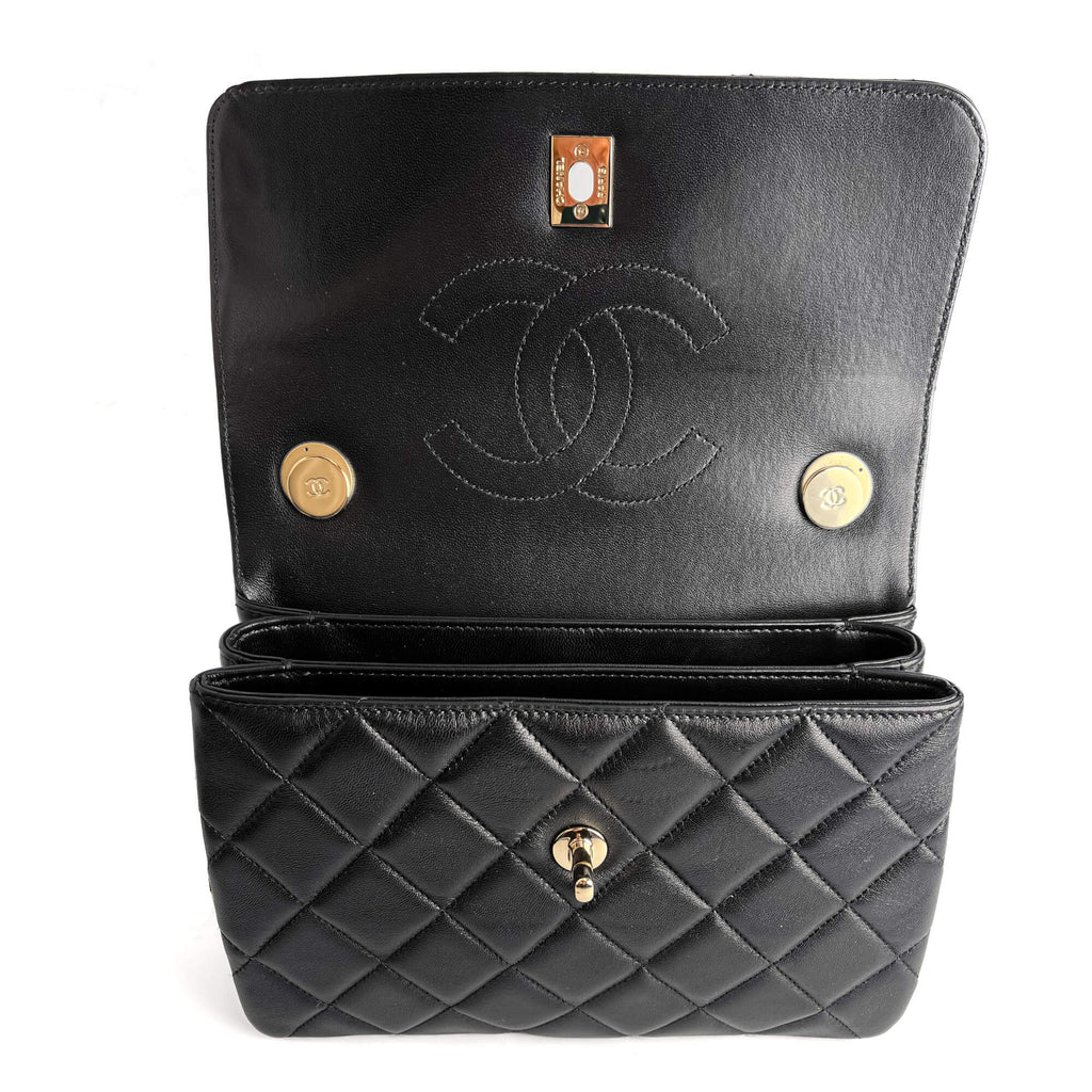 Second hand Chanel Trendy CC Medium Lambskin Leather 2 - Ways Top - handle Shoulder Bag Black - Tabita Bags