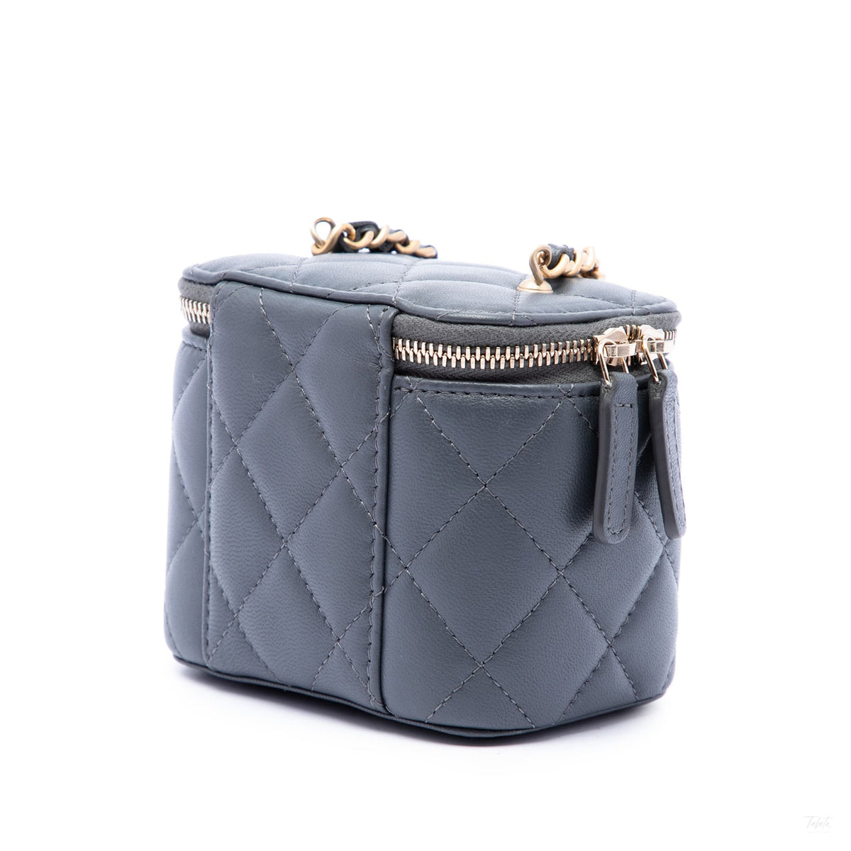 Second hand Chanel Trendy CC Mini Lambskin Leather Quilted Vanity Case Handbag Grey - Tabita Bags
