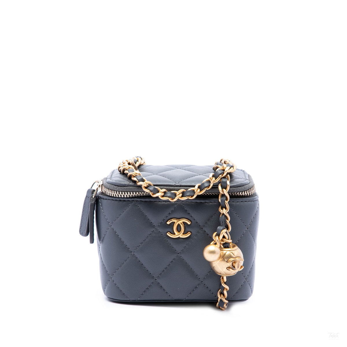 Second hand Chanel Trendy CC Mini Lambskin Leather Quilted Vanity Case Handbag Grey - Tabita Bags